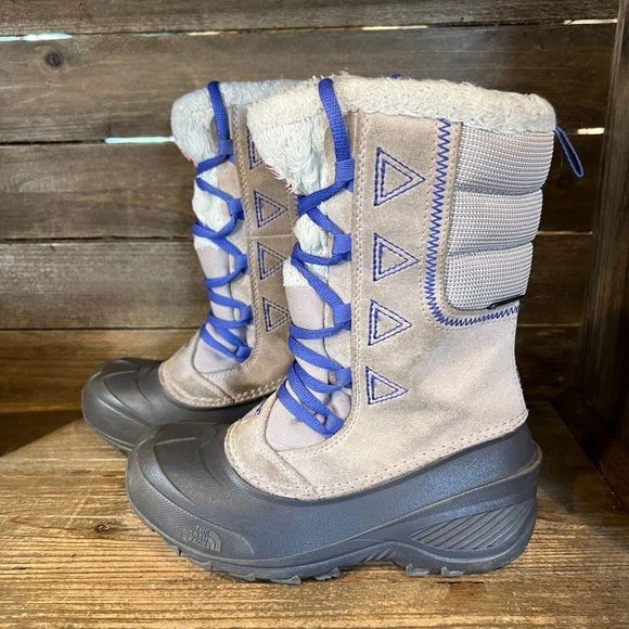 Kids North Face Shellista Lace II Gray Heat Seeker Waterproof Snow Boots Size 2 - Picture 2 of 7